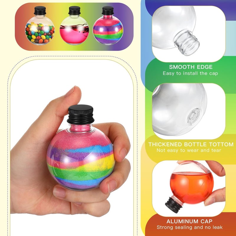 Layhit 24 Pcs Spherical Plastic Potion Bottles Ball Shape Round Bottles 3.4 oz Sand Art Jar with 5 Funnels Decorative ‌container Candy Jar for Valentines Birthday DIY Crafts (Black,Aluminum Lid) - Image 3